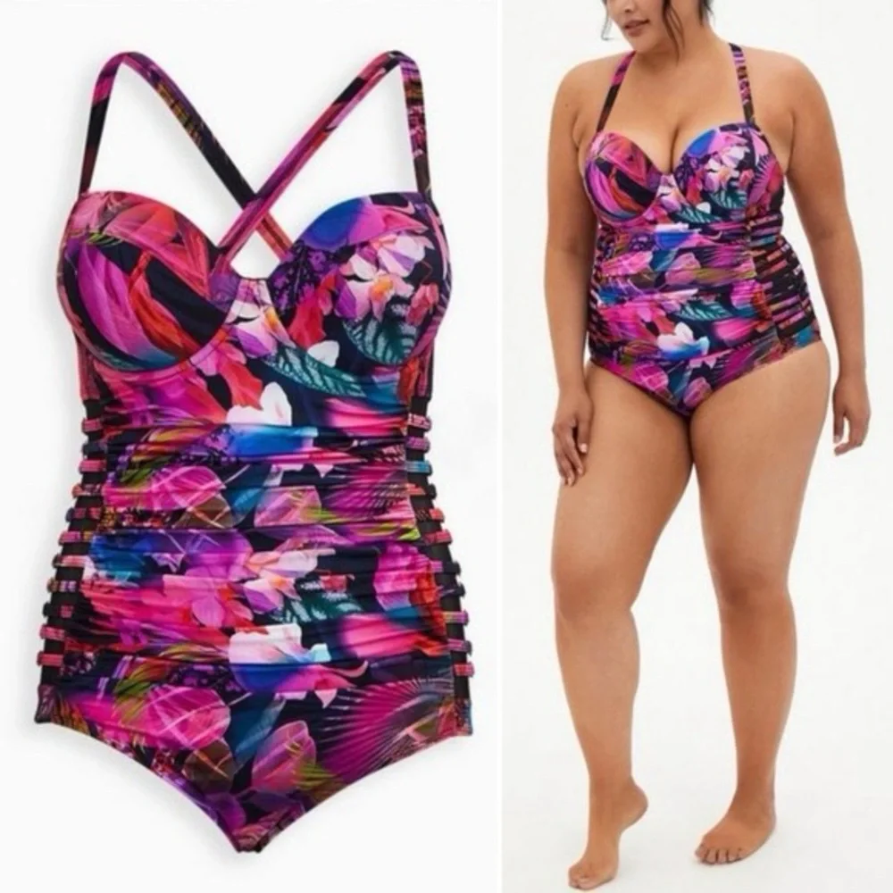 TORRID Vibrant Floral Swimsuit + Belted Cover Up - Picture 6 of 11